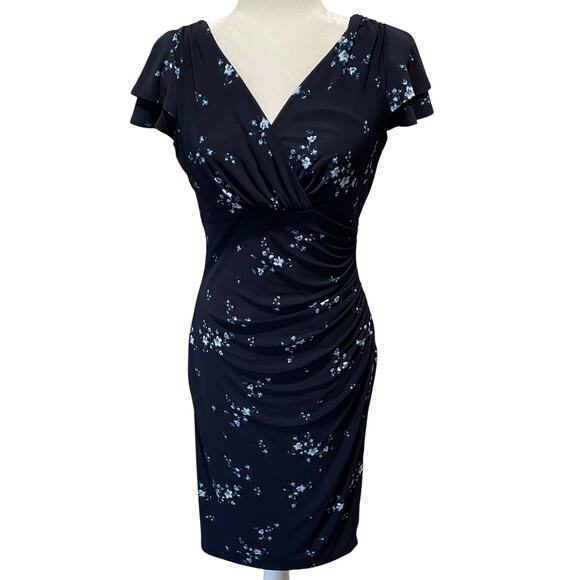 Lauren Ralph Lauren Dresses & Skirts - Lauren Ralph Lauren Faux Wrap Sheath Dress Sz 6 Floral Ruched Flutter Sleeves
